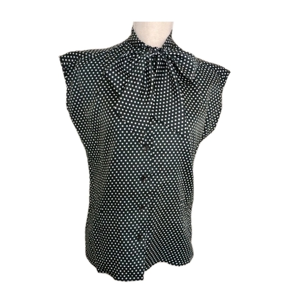 Vintage Judy Bond Sleeveless Button Front Top Polka Dot Neck Tie Size 10 Women's - Picture 2 of 5